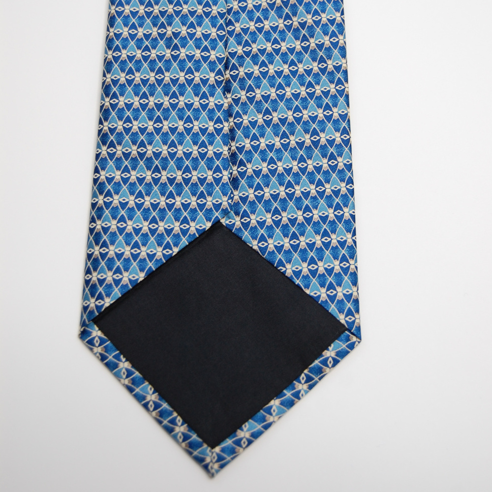 Firenze 100% Silk Shades of Blue & White Oval Tie - Picture 4 of 5
